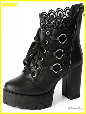 Chunky Heel Lace Up Ankle Boots with Zipper Platform Goth Punk Shoes